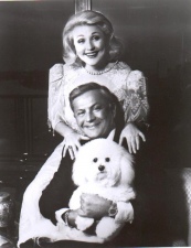 Bob Bradford and Barbara Taylor Bradford with their first dog, Gemmy