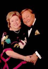 Bob Bradford and Barbara Taylor Bradford at a party on the Seabourne Legend cruise ship