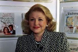 Barbara Taylor Bradford promoting a book at the 1991 London Book Fair